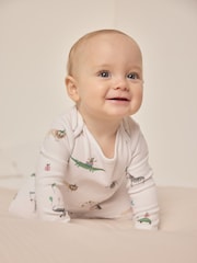 The White Company 100% Cotton Party Animals Print White Sleepsuit - Image 2 of 5