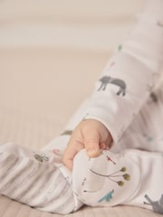 The White Company 100% Cotton Party Animals Print White Sleepsuit - Image 3 of 5