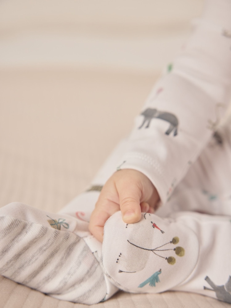 The White Company 100% Cotton Party Animals Print White Sleepsuit - Image 3 of 5