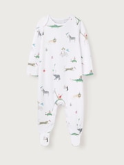 The White Company 100% Cotton Party Animals Print White Sleepsuit - Image 4 of 5