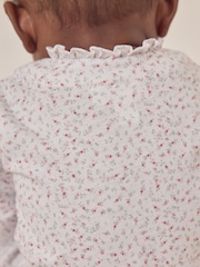 The White Company 100%  Cotton Spring Berries Frill Wrap White Sleepsuit - Image 3 of 5