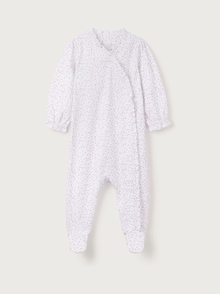 The White Company 100%  Cotton Spring Berries Frill Wrap White Sleepsuit - Image 4 of 5