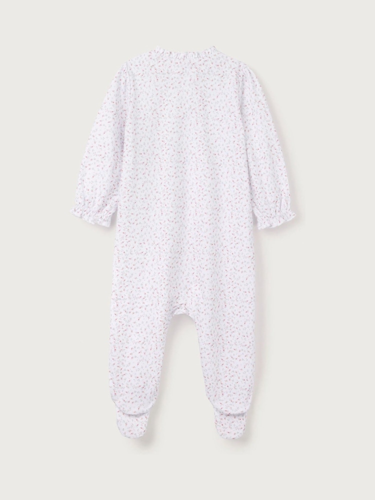 The White Company 100%  Cotton Spring Berries Frill Wrap White Sleepsuit - Image 5 of 5