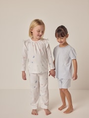 The White Company Slim Fit 100% Cotton Butterfly And Stripe White Pyjamas Set Of 2 - صورة 1 من 6