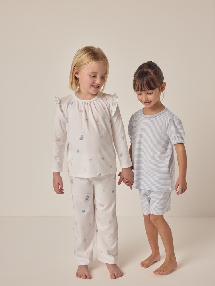 The White Company Slim Fit 100% Cotton Butterfly And Stripe White Pyjamas Set Of 2 - صورة 1 من 6