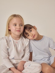 The White Company Slim Fit 100% Cotton Butterfly And Stripe White Pyjamas Set Of 2 - صورة 2 من 6