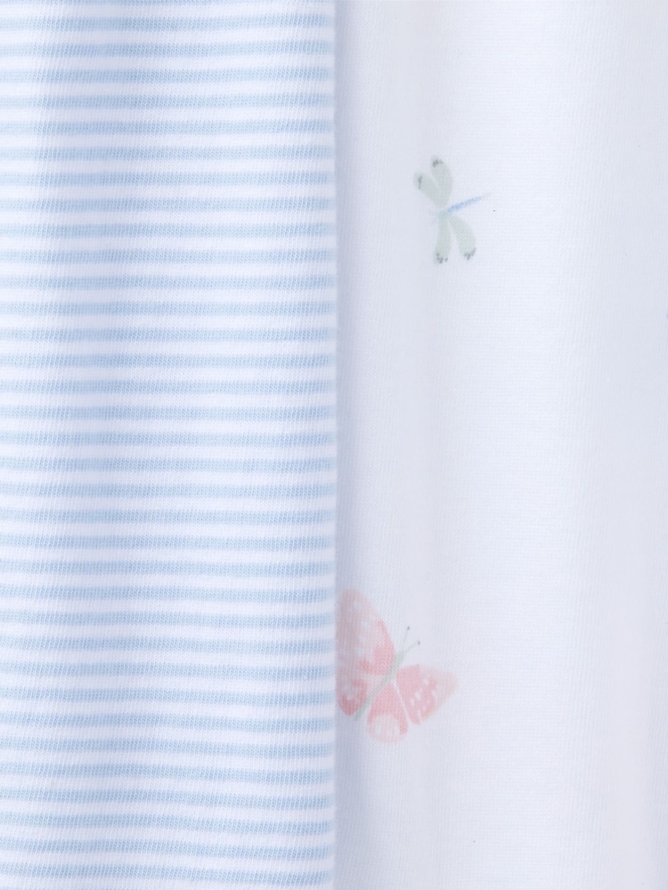 The White Company Slim Fit 100% Cotton Butterfly And Stripe White Pyjamas Set Of 2 - صورة 6 من 6