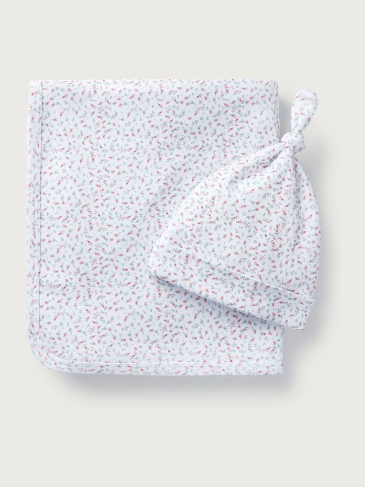 The White Company 100% Cotton Spring Berries Reversible White Blanket And Hat Set - Imagem 1 de 1