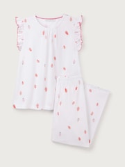 The White Company 100% Cotton Flutter Sleeve Strawberry Relaxed Fit White Pyjamas - صورة 5 من 5