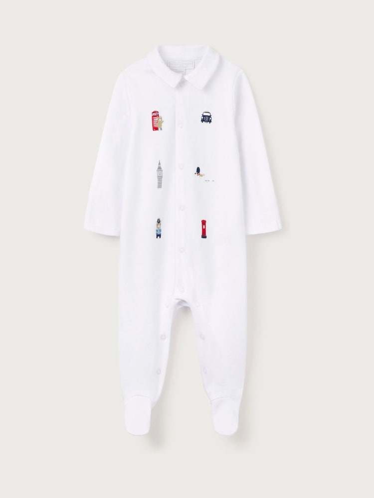 The White Company Sightseeing London Embroidered White Sleepsuit - Image 1 of 2