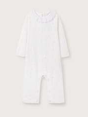 The White Company 100% Cotton Ottile Floral Lace Collar Pointelle White Sleepsuit - Image 1 of 2