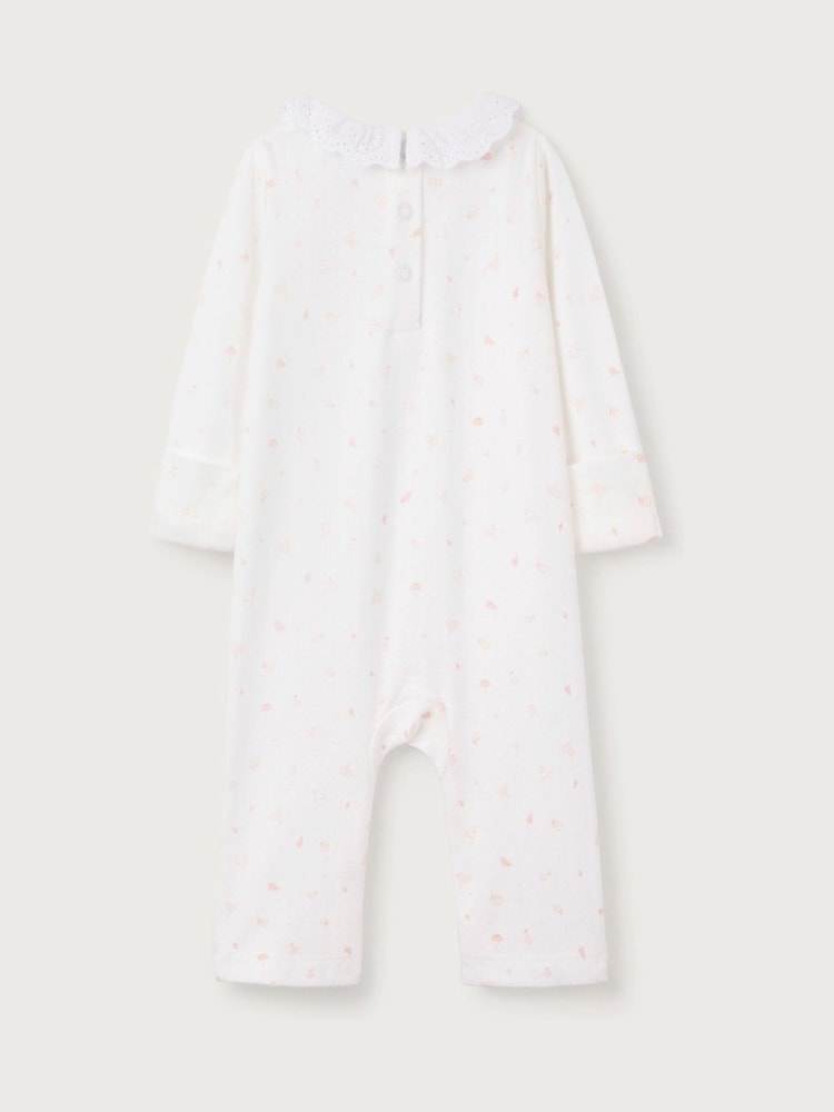 The White Company 100% Cotton Ottile Floral Lace Collar Pointelle White Sleepsuit - Image 2 of 2