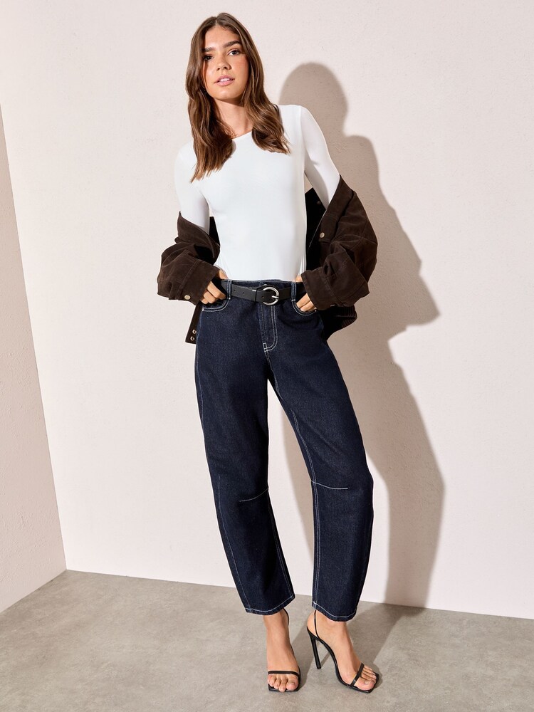 Friends Like These Rinse Blue Petite Denim Barrel Jeans - Image 1 of 5
