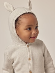 The White Company Grey 100% Cotton Bunny Hooded Cardigan - Slika 2 iz 6