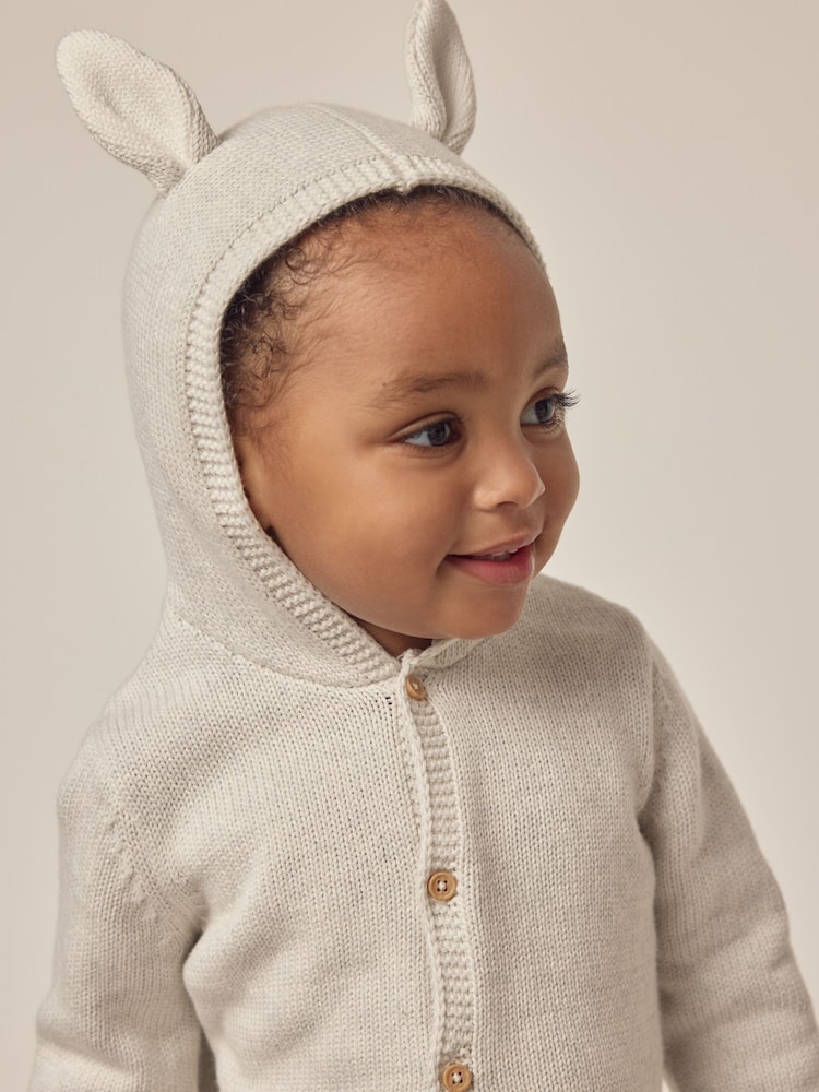 The White Company Grey 100% Cotton Bunny Hooded Cardigan - Slika 2 iz 6