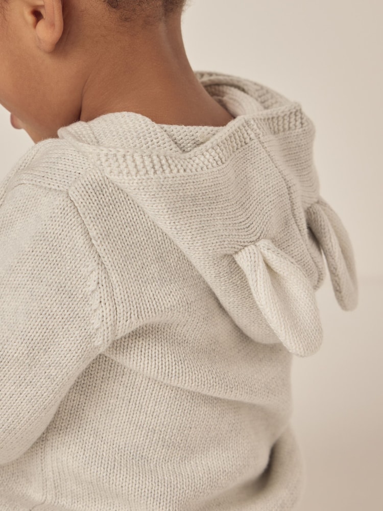 The White Company Grey 100% Cotton Bunny Hooded Cardigan - Image 4 of 6
