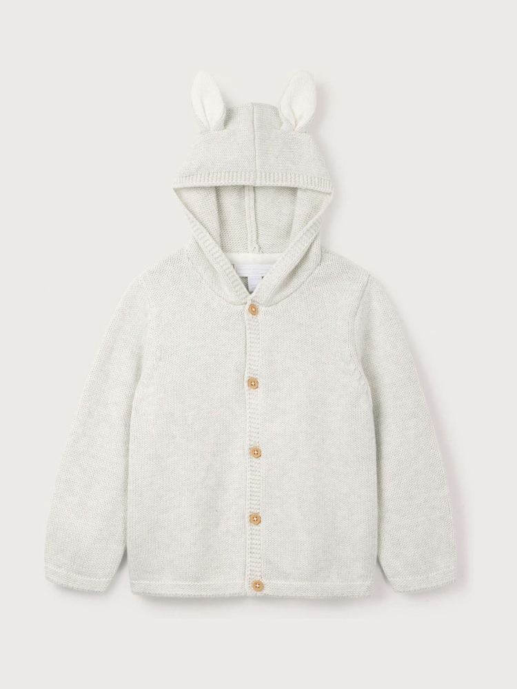 The White Company Grey 100% Cotton Bunny Hooded Cardigan - Image 5 of 6