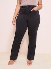 Friends Like These Black Curve Millie Mackintosh High Waist Pocket Flare Jeans - Image 2 of 5