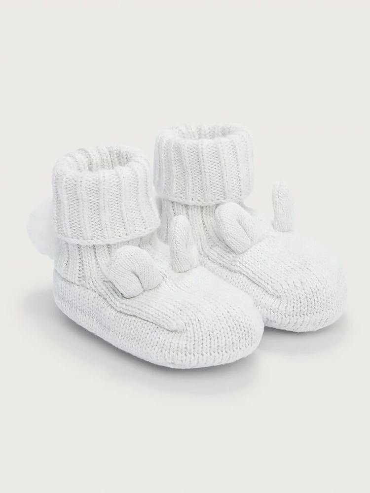 The White Company Grey 100% Cotton Bunny Pom Knitted Pram Booties - Image 2 of 2 The White Company Grey 100% Cotton Bunny Pom Knitted Pram Booties - Image 2 of 2