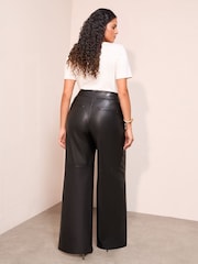 Friends Like These X Lucy Mecklenburgh Chocolate Brown Curve Faux Leather Tailored Wide Leg Trousers - Image 2 of 4