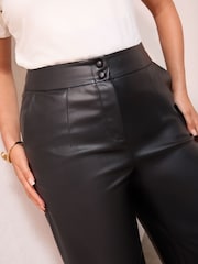 Friends Like These X Lucy Mecklenburgh Chocolate Brown Curve Faux Leather Tailored Wide Leg Trousers - Image 4 of 4