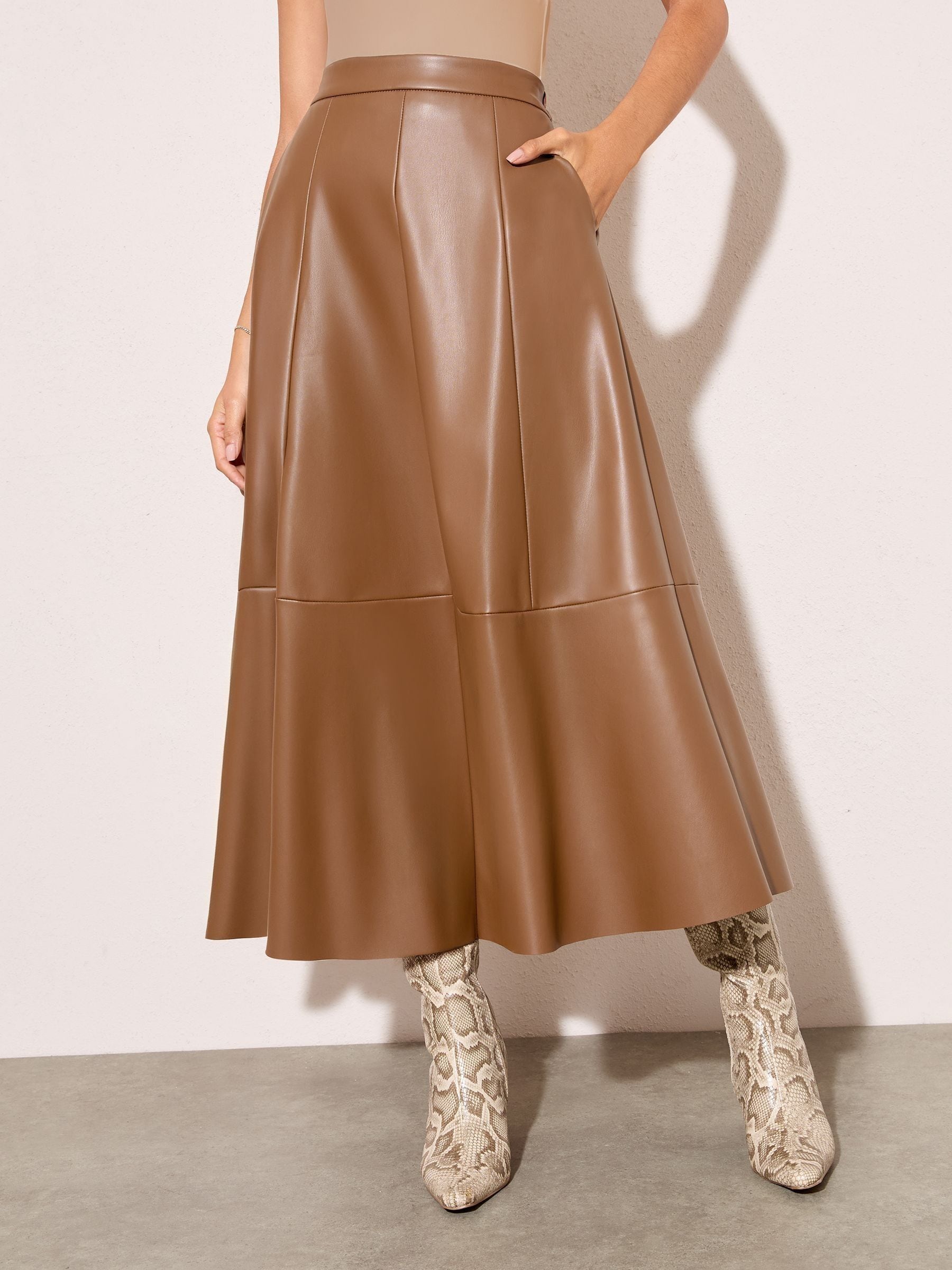 Buy Friends Like These Tan Brown Faux Leather Midi Skirt from Next USA