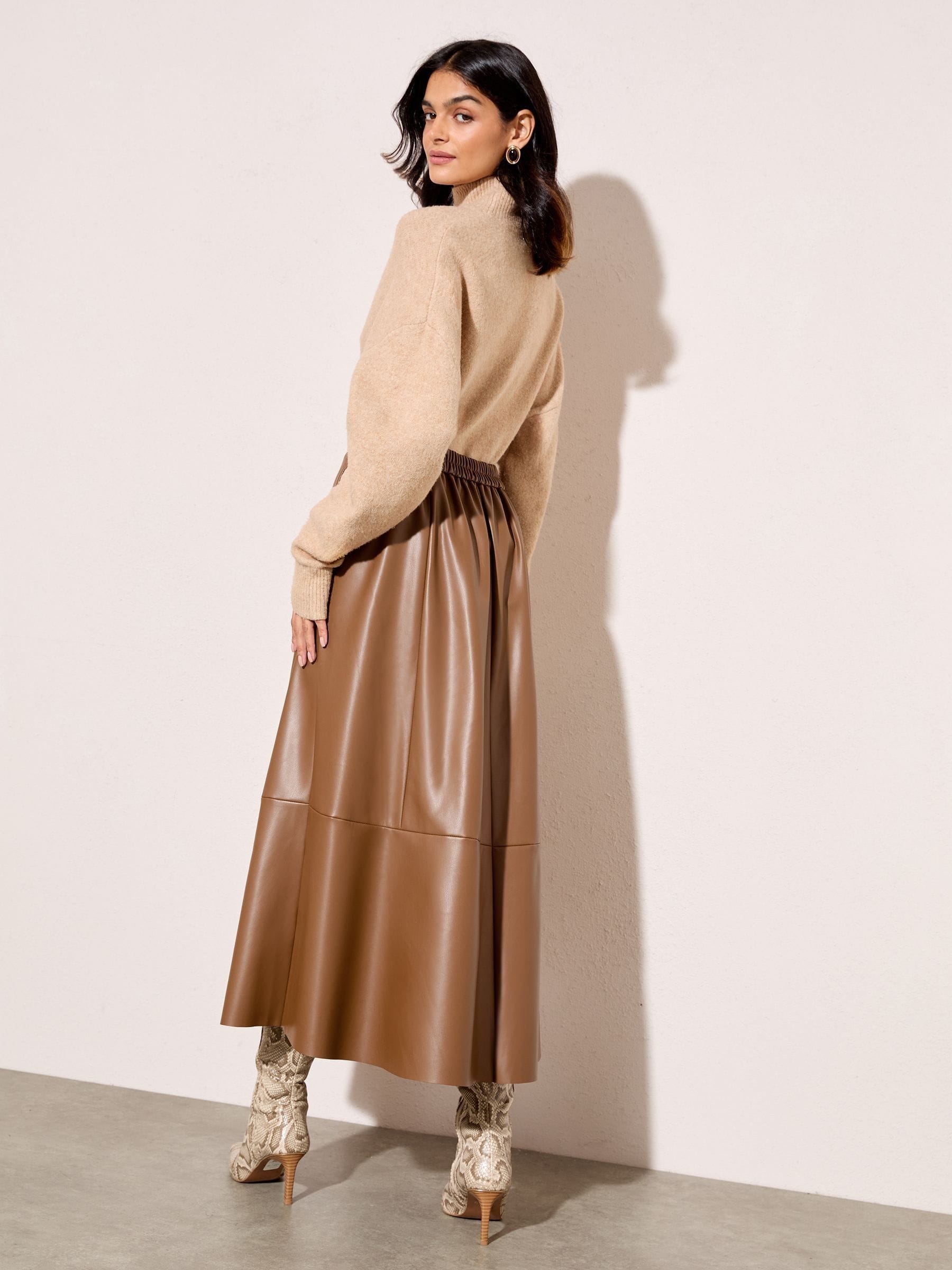 Buy Friends Like These Tan Brown Faux Leather Midi Skirt from Next USA