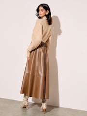 Friends Like These Chocolate Brown Faux Leather Midi Skirt - Image 3 of 4