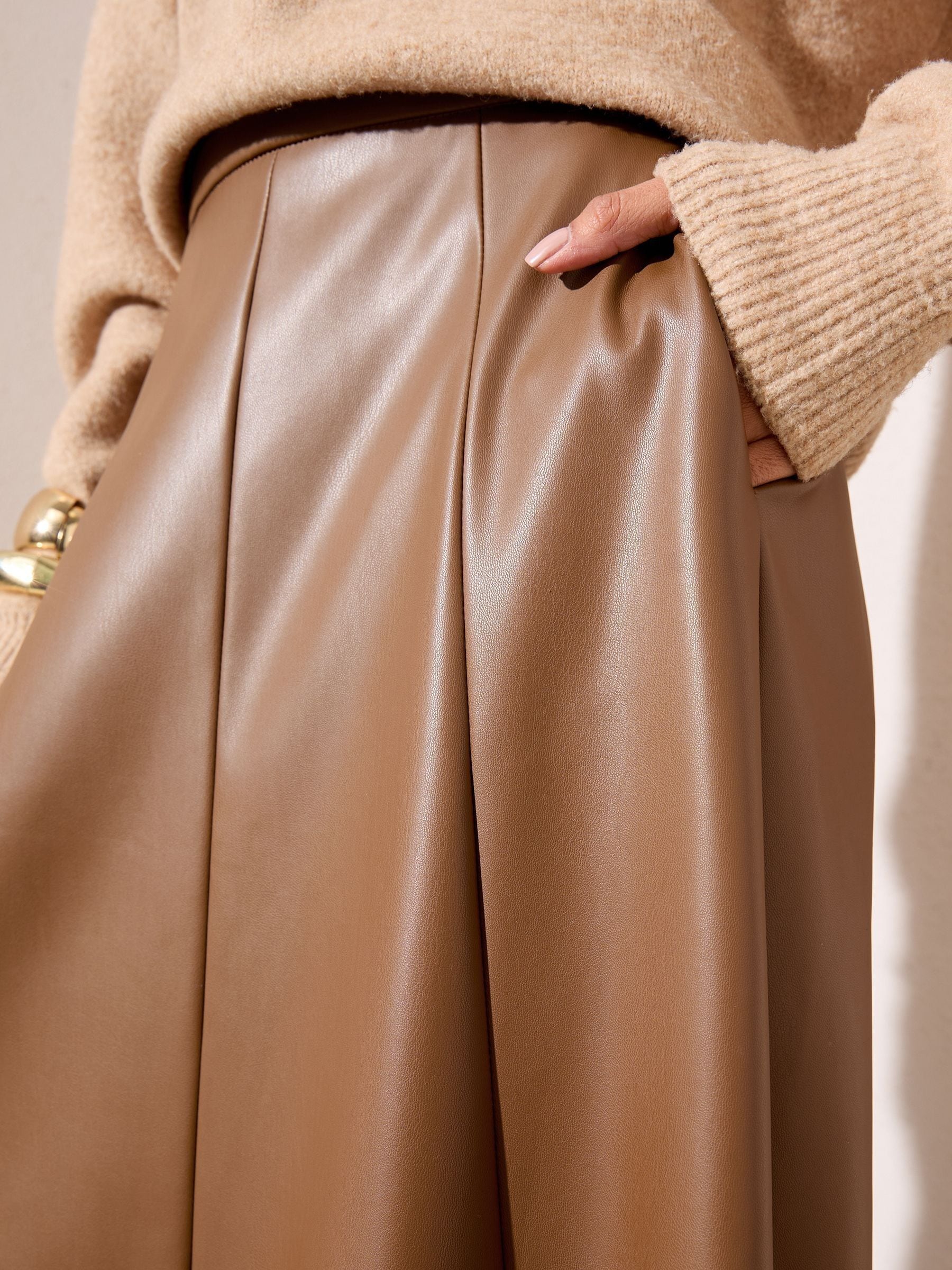 Buy Friends Like These Tan Brown Faux Leather Midi Skirt from Next USA