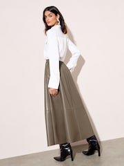 Friends Like These Olive Green Faux Leather Midi Skirt - Image 2 of 4