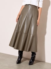 Friends Like These Olive Green Faux Leather Midi Skirt - Image 4 of 4