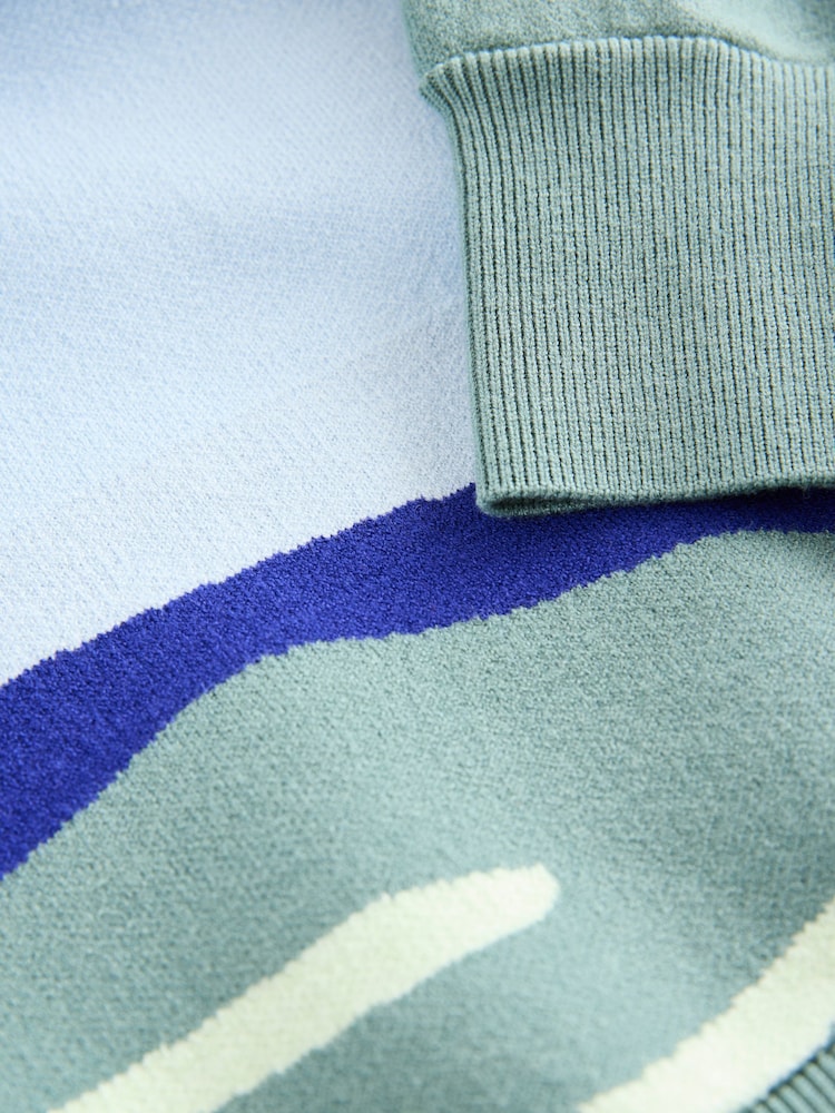 Blue/Green Scenic Graphic Compact Cosy Crew Neck Jumper With Ribbed Detail - Image 7 of 7 Blue/Green Scenic Graphic Compact Cosy Crew Neck Jumper With Ribbed Detail - Image 7 of 7