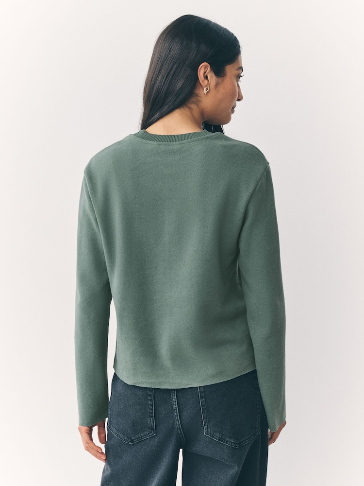 Pull Next Bleu Sarcelle Manches Courtes - Maille Fine Boutonnée - Taille 10 - Occasion TB