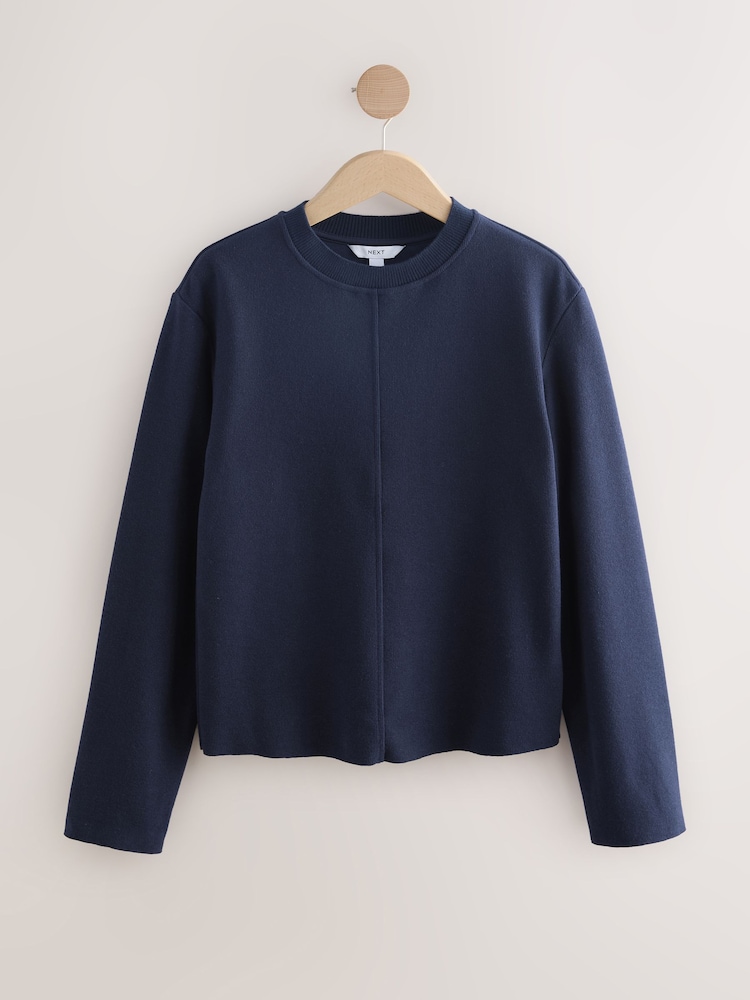Dark Navy Blue Cosy Soft Touch Rib Crew Neck Jumper - Image 1 of 3
