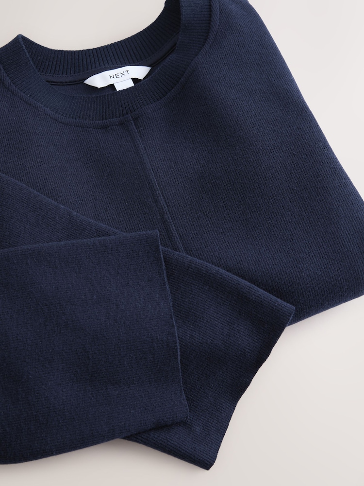 Dark Navy Blue Cosy Soft Touch Rib Crew Neck Jumper - Image 3 of 3
