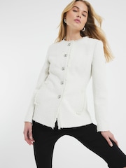 River Island Cream Collarless Boucle Jacket - Image 1 of 6