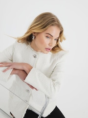 River Island Cream Collarless Boucle Jacket - Image 4 of 6