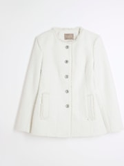 River Island Cream Collarless Boucle Jacket - Image 5 of 6