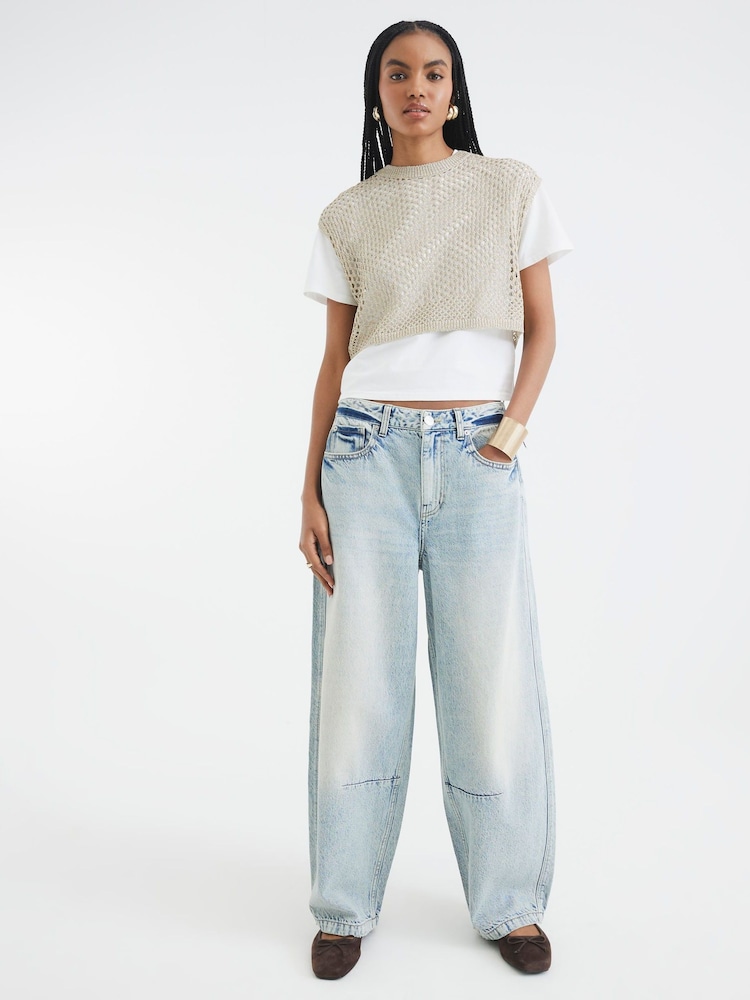 River Island Gold Crochet Overlay T-Shirt - Image 2 of 4 River Island Gold Crochet Overlay T-Shirt - Image 2 of 4