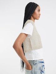 River Island Gold Crochet Overlay T-Shirt - Image 3 of 4