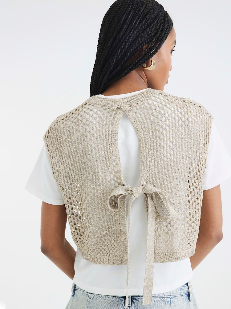 River Island Gold Crochet Overlay T-Shirt - Image 4 of 4 River Island Gold Crochet Overlay T-Shirt - Image 4 of 4