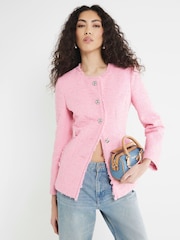 River Island Pink Collarless Boucle Jacket - Image 1 of 4