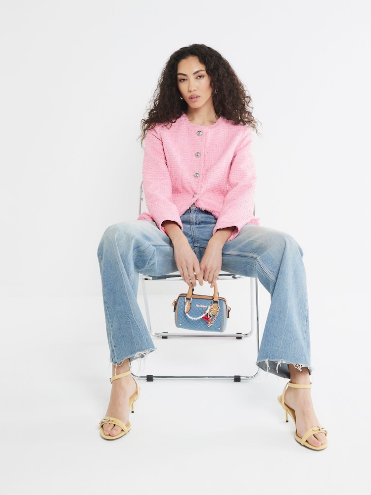 River Island Pink Collarless Boucle Jacket - Image 2 of 4