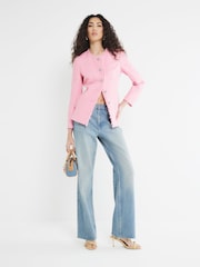 River Island Pink Collarless Boucle Jacket - Image 4 of 4