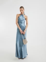 River Island Blue Halter Slip Maxi Dress - Image 1 of 4