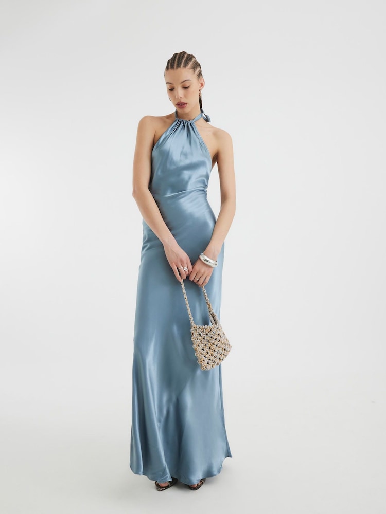 River Island Blue Halter Slip Maxi Dress - Image 1 of 4