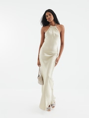 River Island Gold Halter Slip Maxi Dress - Image 1 of 4