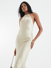 River Island Gold Halter Slip Maxi Dress - Image 2 of 4