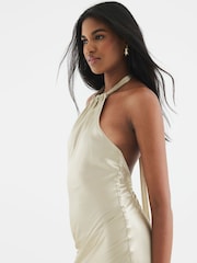 River Island Gold Halter Slip Maxi Dress - Image 3 of 4