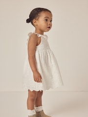 The White Company 100%  Cotton Broderie Detail Swing White Dress - Image 3 of 6